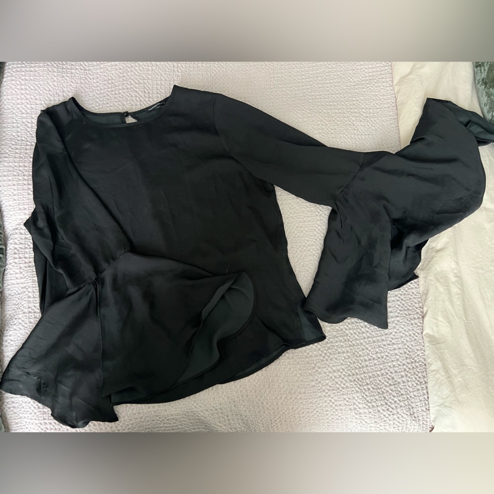 satin oversized bell sleeve blouse